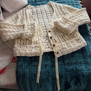 Cream Crochet Cardigan with Button Details